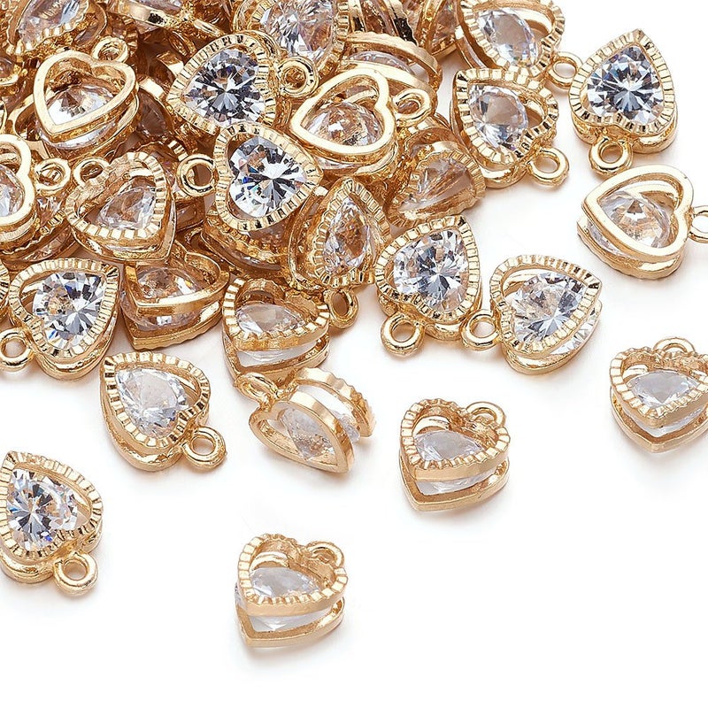 BB Beadthoven Beadthoven 100pcs Cubic Zirconia Alloy Charms Heart Shaped KC Gold Pendants for Jewelry Making Choker Tiny Dangle Accessories Valentine's Day Wedding - Image 1